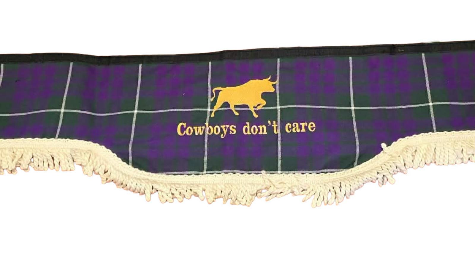 Cowboys Don’t Care Truck Pelmet with Bull Motif & Fringe Trim Whiterig Truck Curtains